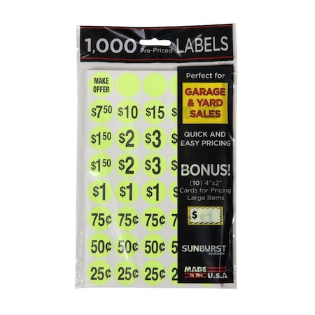 Sunburst Systems Labels Yellow Pre-Priced 1000 Count, PK1000 7036